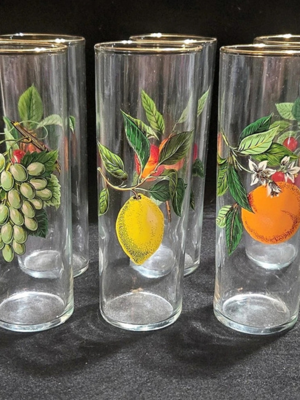 Vintage Fruit-Decorated Drinking Glasses Set of 6
